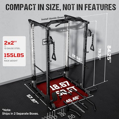 DP01 Power Cage, 2000LBS Squat Rack with Cable Crossover and Dual Independent Pulley System, Full Cage for Full Body Training, Power Rack with More Training Attachments for Home Gym