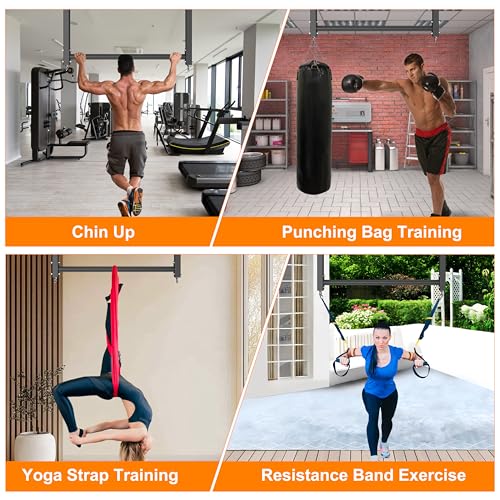 Ceiling Mounted Pull Up Bar, Heavy Duty 700 LBS Multi Grip Pull Up Bars, 16"/24" Rafter Chin Up Bar, Ceiling Joist for Garage/Gym/Basement with Comfortable Grip & Round Anchors, Easy to Install - color: Black