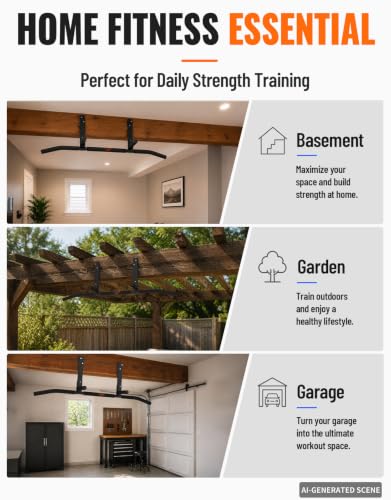 Fitarc Joist Mount Pull Up Bar, Wall Mount Pull Up Bar for Home Gym - color: Joist Mounted for 8-9ft Beams, Standard Grip
