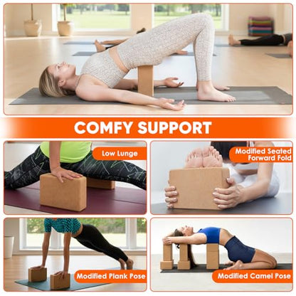 Cork Yoga Blocks for Pilates & Meditation, Non-Slip Moisture-Proof Lightweight Bricks, Supportive Eco-Friendly Equipment for Stretching & Pose Enhancement(1pack/2pack)