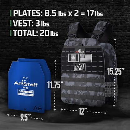 Amstaff Tactical Weighted Vest - Adjustable Weight Vests - Versatile Wearable Vest for Fitness Workouts, Strength and Endurance Training, Running - color: Multicam Black, style: 20 LB