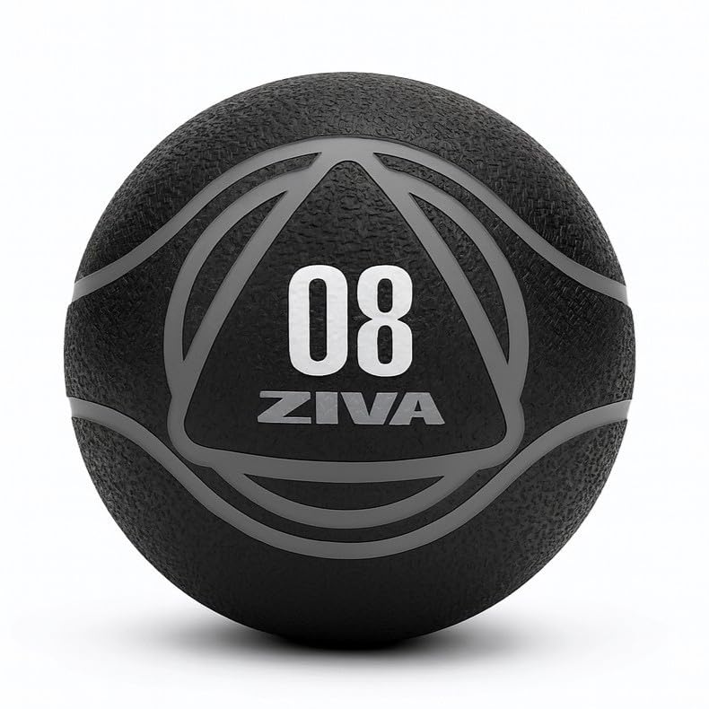 ZIVA Medicine Ball – Durable Rubber Weighted Ball with Easy-Grip Textured Shell for Core, Balance and Strength Training – Commercial Quality (Black, 4–20 lb) - style: 8lb Black+Gray