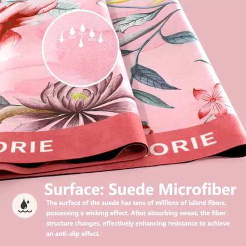 The Ultimate Grip Yoga Mat Towel for Women | Zero-Slip Natural Rubber Backing | 72"x26.7" Absorbent Suede Microfiber Pro-Grade Hot Yoga Towel | 1mm Ultra-Thin & Foldable for Pilates, Travel (Floral)
