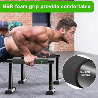 Dolibest Push Up Bar, 12'' High Parallettes Bars with 8 Rubber Feet & Foam Handle, Dip Bars with Stable Triangle Base for Calisthenics, Handstand, Gym & Home Exercise, Easy Assembly (600LB)