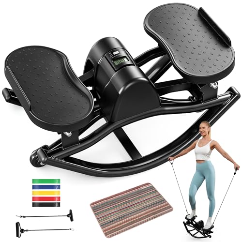 Rock Steppers for Exercise at Home, Portable Mini Stair Stepper with Resistance Bands, Gentle on Knees for Full Body Home Workout & Low-Impact Balance Board, Aerobic Workout Machine Fitness Equipment