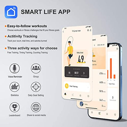 Jump Rope With Counter and App - Tangle-Free Rapid Speed Skipping Rope for Fitness, Home Exercise, Workout - Gifts for Adults, Women, Men, Kids - color: White