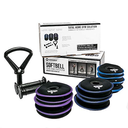 Hyperwear SoftBell® Adjustable Weight System – Modular Home Gym Set Converts to Dumbbells, Kettlebells & Plates, Quiet Soft Weights (3–20 lb or 20–50 lb Sets)