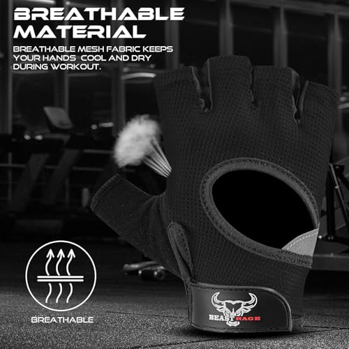 BEAST RAGE Fingerless Weight Lifting Gloves with Palm Protection Padding, Breathable Lightweight Gym Gloves for Men, Women, Weightlifting, Cycling, Exercise, Training Pull Up - color: Black, size: Small