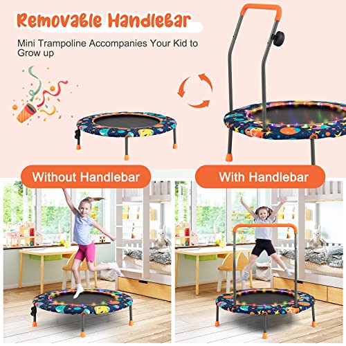 Giantex 36" Trampoline for Kids, Mini Toddler Trampoline w/Colorful LED Lights & Bluetooth Speaker, Small Rebounder Exercise Trampoline Indoor w/Foam Handle & Padded Cover for Kid Aged 3+