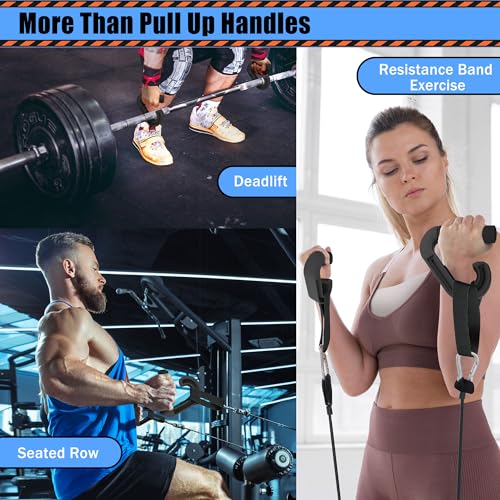Pull Up Handles Neutral Grip: Portable Barbell Grip with 2 Detachable Straps for Cable Machine LAT Pull Down T-bar Row Deadlift Shrug - color: Black
