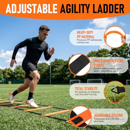Agility Ladder,Soccer Training Equipment Set,20ft Speed Ladder,4 Agility Hurdles,Football Basketball Training Equipment,Football Accessories for Kids Youth Adults | Footwork, Speed & Agility Training