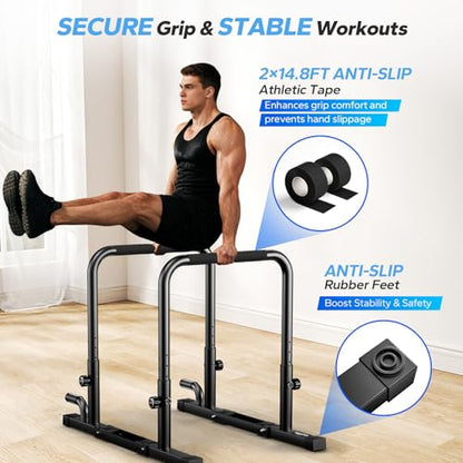 2026 Upgraded Dip Bars 880LBS Heavy Duty Dip Bar Station Height & Width Adjustable Parallel Bars for Full Body Strength Training Dip Stands Calisthenics Equipment for Home Push Up Bar