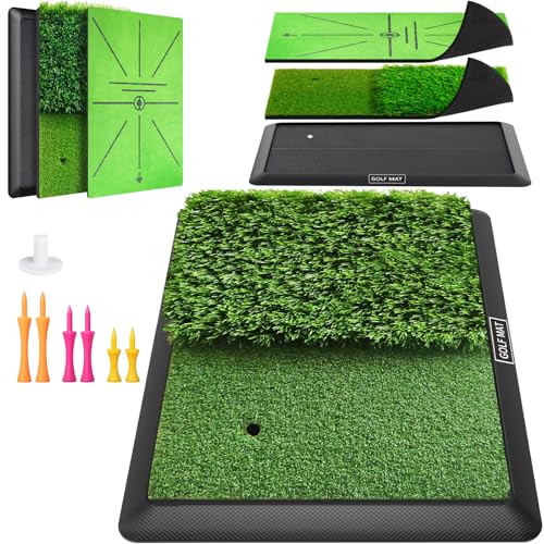 Golf Mat, Practice Outdoor Indoor for Training Chipping Show Swing Path, Hitting Turf Mat with Rubber Backing,Golf Accessories,Gifts for Men/Dad/Husband - color: Tri-Turf mat