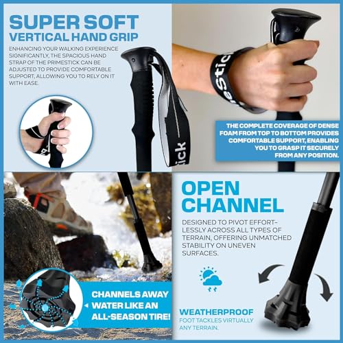 Dynamo Prime Walking Stick for Seniors - Adjustable Walking Cane for Men and Women with Balance Issues - Lightweight & Sturdy All-Terrain Support for Posture & Stability