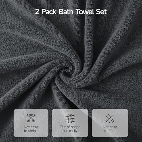 ecolook 2 Pack 100% Cotton Bath Towels, 28 x 55 Inches, Soft | Lightweight, Highly Absorbent & Quick Dry Body Towels for Bathroom, Shower, Gym & Daily Use, Dark Gray - color: Dark Gray