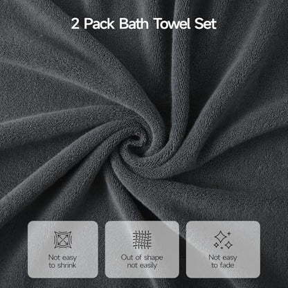 ecolook 2 Pack 100% Cotton Bath Towels, 28 x 55 Inches, Soft | Lightweight, Highly Absorbent & Quick Dry Body Towels for Bathroom, Shower, Gym & Daily Use, Dark Gray - color: Dark Gray