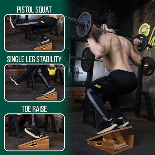 Professional Adjustable Calf Stretcher Slant Board for Squats with Non-Slip Feet for Ankle and Achilles Stretching, Wooden Slant Board for Calf Stretching, Squat Wedge
