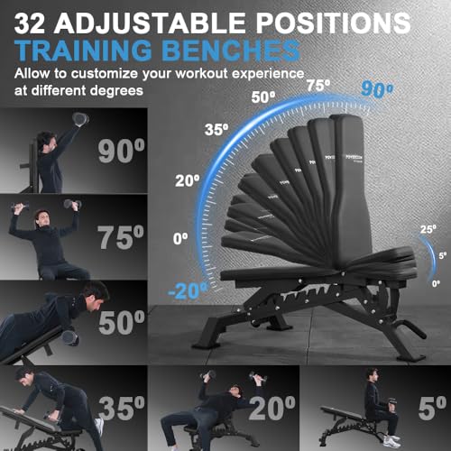 Strength Weight Bench 32 Adjustable Positions Training Benches - Heavy Duty Home Gym Equipment with 1300 LBS Weight Capacity Durable Steel Construction Incline Decline Bench for Full Body Workout - color: Black