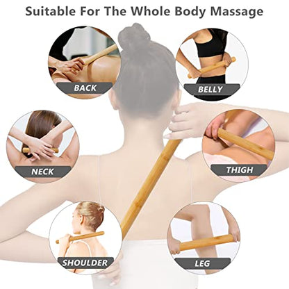 Bamboo Massage Stick Sets for Body Shaping, Massage Roller Sticks, Guasha Massage Sticks,Bamboo Therapy Massage Tools for Relax Muscles (10)