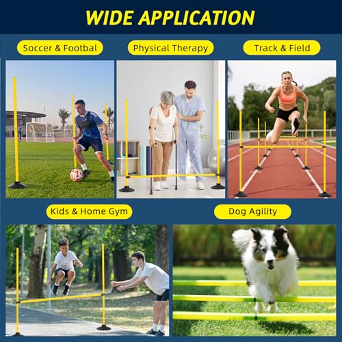 4FT Agility Hurdles 4PCS, Adjustable Sports Speed Hurdles with Rubber Base, Agility Poles for Soccer Football Track & Field, Agility Training Equipment for Kids Athletes Physical Therapy