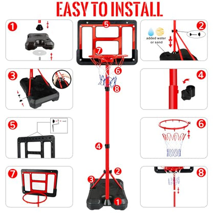Kids Basketball Hoop with Stand, Adjustable Basketball Set, Toddler Basketball Toys for Boys Age 3 4 5 6 7 8, Indoor Outdoor Backyard Sport Game Gifts