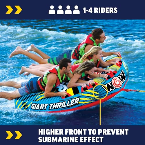 Wow Sports Thriller Towable Deck Tube for Boating Adults, Tubing Boat Inflatable for Water Sports - size: 4 person