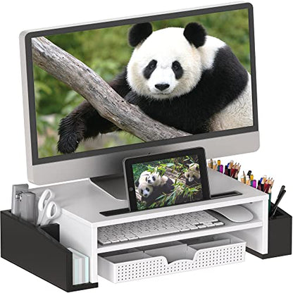Simple Houseware Desk Monitor Stand Riser w/ Adjustable Tray, Black/White - color: Panda