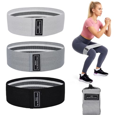Non-Slip Fabric Resistance Bands Set – 6-Pack Booty & Strength Training Bands for Home Gym, Pilates, Exercise – Heavy/Medium/Light Workout Loops – Multiple Colors, Light Gray Black