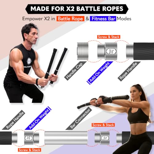 X2 Ropeless Battle Ropes Adjustable Weight, Convertible to Fitness Bar - color: X2 Add-On Weights