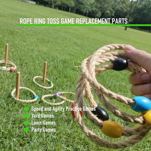 10 Pack Sisal Rope Ring Toss Game Replacement Parts for Kids and Adults, Outdoor Toss Rings for Speed Agility Practice Game,Yard Games Lawn Games for Party(Red and Blue)
