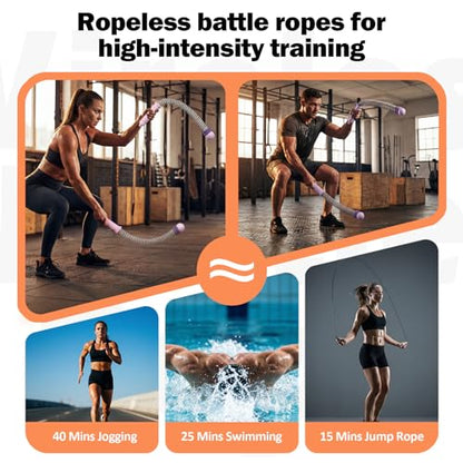 Adjustable Ropeless Battle Ropes for Home Gym for Men & Women, Portable Cordless Battle Ropes, Quiet Exercise Rope with Variable Resistance, Strength & Low-Impact Cardio for HIIT (Purple)