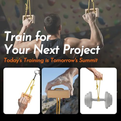 Portable Beech Wood Fingerboard Climbing Hangboard Set – Dual-Pocket Grip Blocks for Finger & Forearm Strength Training – Adjustable Rope and Metal Clips Included - color: 1*Grip Blocks and Loading Pin