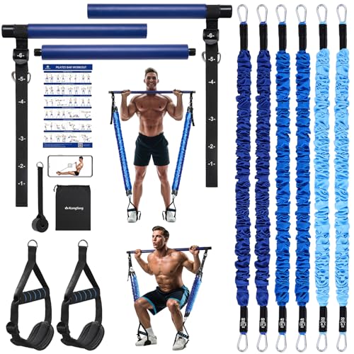 Upgraded Pilates Bar Kit with Resistance Bands Natural Latex for Women & Men, Heavy-Duty Stainless Steel Multifunctional Yoga Pilates Stick for Home Gym Exercise Fitness Equipment Full-Body Workouts