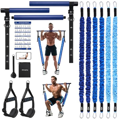 Upgraded Pilates Bar Kit with Resistance Bands Natural Latex for Women & Men, Heavy-Duty Stainless Steel Multifunctional Yoga Pilates Stick for Home Gym Exercise Fitness Equipment Full-Body Workouts