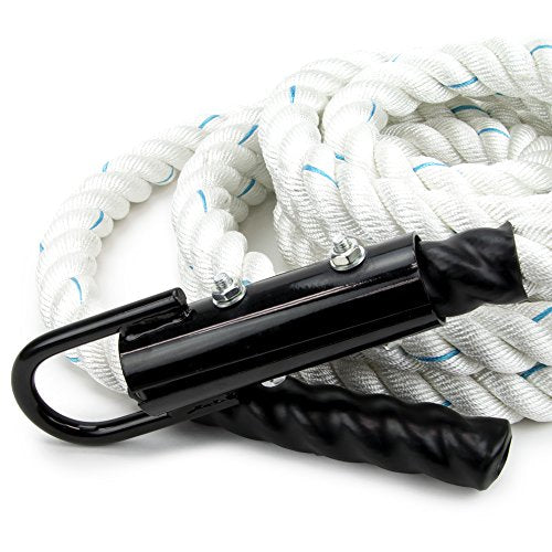 Crown Sporting Goods 1.5" Gym Climbing Rope for Adults - Poly Dacron Twist with Carabiner Eyehook - Strength Conditioning, Physical Education Fitness Equipment, Home Workout