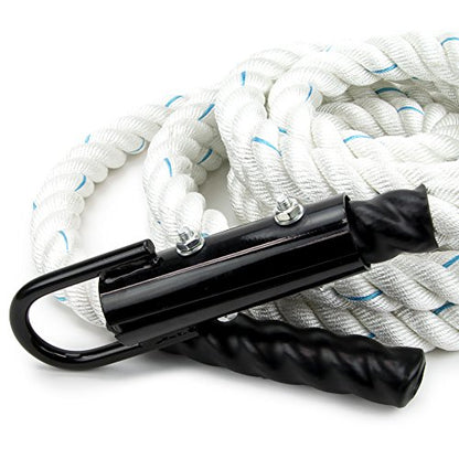 Crown Sporting Goods 1.5" Gym Climbing Rope for Adults - Poly Dacron Twist with Carabiner Eyehook - Strength Conditioning, Physical Education Fitness Equipment, Home Workout