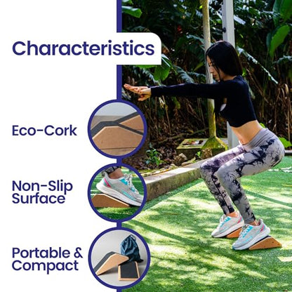 Slant Board for Squats – Portable Squat Wedge Block with Hip Thrust Belt Set – Home Gym Workout Kit for Legs & Glutes - Calf Stretcher Incline Board for Ankle Mobility – Resistance Bands by ALELISA