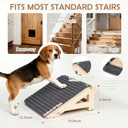 1-Pack Dog Stairs Ramp for Small & Aged Dogs - Wooden Anti-Slip Pet Steps, Low-Angled Dog Assist Ramp for Indoor & Outdoor, 4.2in, Slant Board Calf Stretcher & Footrest, Patio/Home/Office 3-in-1 Use - size: 1 Pack