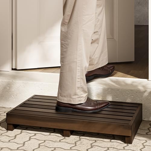 3.5" One Step Stool for Elderly, Acacia Wood High Riser Step Stool for Bed - 550 Lbs Wooden Mobility Stepping Stools for Adults, Kids/Bedside, Bathroom, Kitchen, Garden (Walnut, 3.5" Height)
