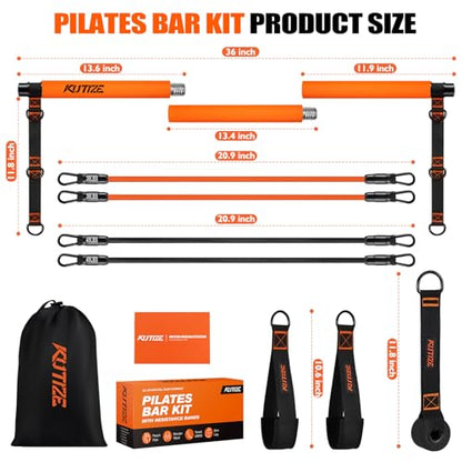 Pilates Bar Kit with Resistance Bands, Pilates Equipment, Multifunctional Pilates Bar for Women & Men, Pilates kit for Hip, Back, Arm, Full-Body Workouts, Home Gym Strength Training Equipment