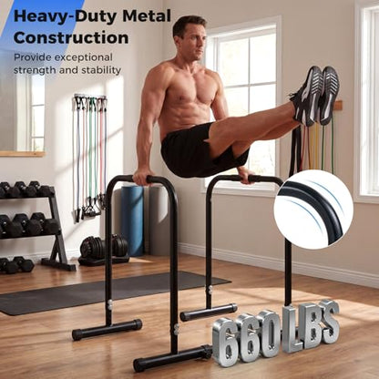 Goplus Adjustable Dip Bar, Heavy Duty Parallette Push Up Stand with 660 LBS Capacity, Anti-Slip Foam Grips, Portable Fitness Workout Dip Station for Home Gym, Calisthenics