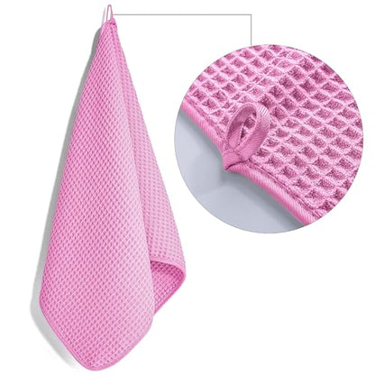 POLYTE 430 GSM Poly Blend Microfiber Quick Dry Waffle Hand Towel, 16x30 in - color: Pink
