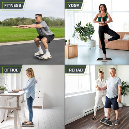 ProsourceFit Wooden Rocker Balance Board Anti-Slip Core Trainer 17.5in (39.5cm) for Physical Therapy, Exercise, Stability Training, Ideal Standing Desk Balance Board, Black
