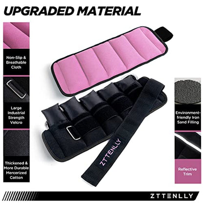 Adjustable Ankle Weights 1-5/10/15/20LBS Pair with Carry Bag - Breathable Fabrics, Reflective Trim - Strength Training Leg Wrist Arm Ankle Walking Weights Sets for Women Men Kids - color: Pink, size: 5-lb pair (2.5 lbs each)