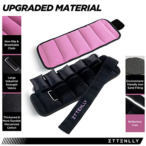 Adjustable Ankle Weights 1-5/10/15/20LBS Pair with Carry Bag - Breathable Fabrics, Reflective Trim - Strength Training Leg Wrist Arm Ankle Walking Weights Sets for Women Men Kids - color: Pink, size: 20lbs Pair (10lbs Each )
