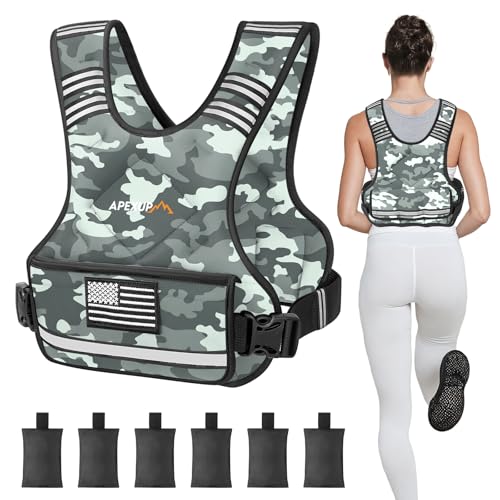 Adjustable Weighted Vest, 4-10lb/12-18lb/20-32lb Vest with 6 Ironsand Weights and Large Pocket, Weight Vest for Men Women Strength Training, Running, Walking - color: Grey Camo, size: 12-18lbs
