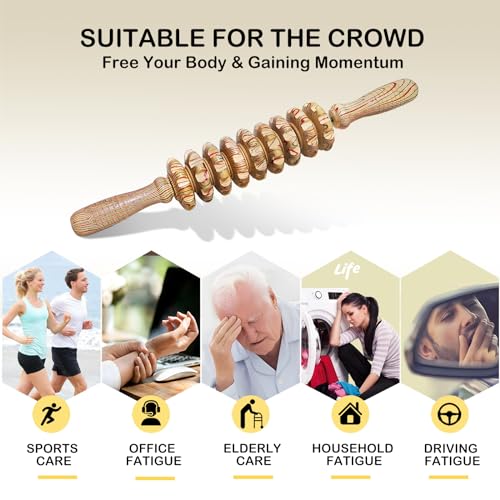 Wooden Massager Handheld Roller Trigger Point Massager Stick for Fascia, Cellulite, Muscle & Abdomen , Body Therapy Massager, Muscle Belly Relief Tool…