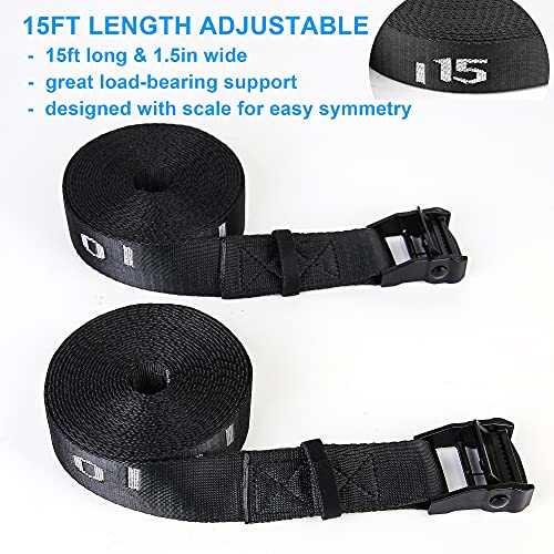 Wood Gymnastic Rings with Adjustable Number Suspension Trainer Straps with Cam Buckle 15ft Olympic Rings 32/28mm Heavy Duty 1543/992lbs for Pull Up Bar Workout Exercise Gym Hanging Rings Indoor