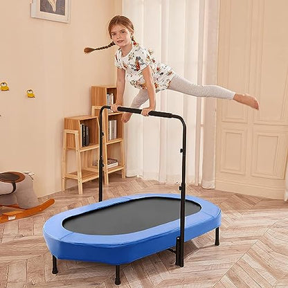 Kids Trampoline Mini Rebounder with Adjustable Handle Foldable Trampoline for 2 Kids Toddler Indoor Outdoor Play Fitness Exercise Workout Max Load 220 lbs