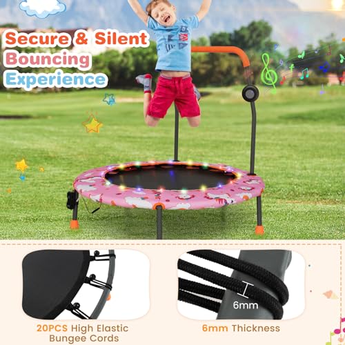 GYMAX Trampoline for Kids, 36” Toddler Mini Rebounder with Lights & Music, Removable Blue Tooth Speaker, Handle & Safety Pad, ASTM Approved Indoor Outdoor Small Kids Trampoline